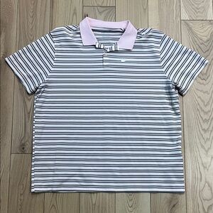 Nike Dri Fit Polo Shirt Men Pink Multi Victory Stripe Pique Knit Standard Fit